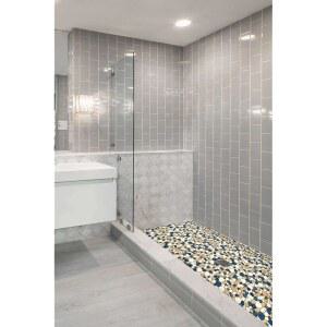 샤워실 바닥용 5매 타일 엘리펀트일 페블 파란색 세트 모자이크 갈색