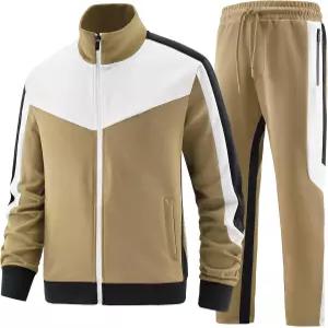 아노트웨너 남성 캐주얼 2피스 운동복 세트 긴 소매 풀 집 재킷과 스웨트 팬츠 조깅 스포츠 의상