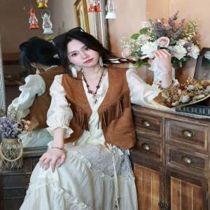 여성 조끼 민소매 스웨이드 아우터 재킷 카우보이 자켓