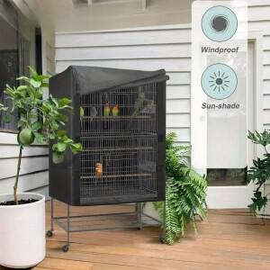 방풍 옥스포드 천 새장 커버 - 먼지 방지 애완용 앵무새 그늘막, 통풍망 포함, 튼튼한 검정색 천으로 안전