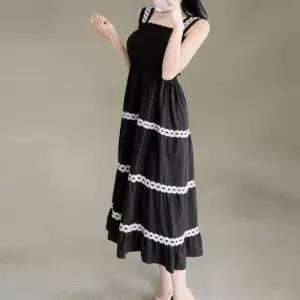 [신상오픈런]여성 레이스 캉캉 롱 원피스 스모크밴딩 뷔스티에 (39186904)