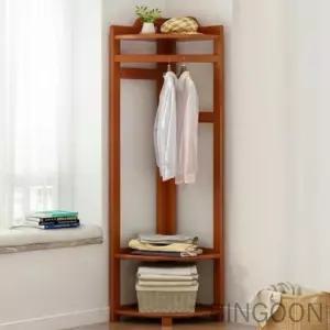빈군 옷걸이 코너 선반 레드브라운 공간절약 수납선반