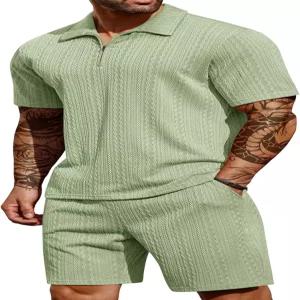 쿠판디 남성용 투피스 캐주얼 쿼터 집 폴로 셔츠와 반바지 세트 운동 조깅 여름 운동복