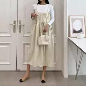 [다잇템]여자 롱 핀턱 크로스 귀여운 코르셋 원피스 (31605974A)