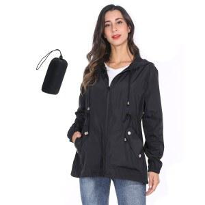 하이킹 야외 JTANIB 레인코트 후드 레인 경량 여행 방수 패커블 여성 재킷