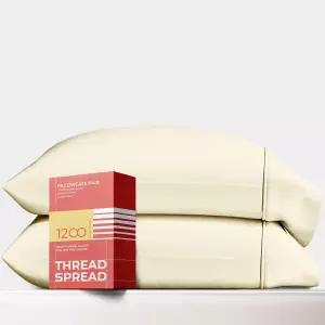 스레드 스프레드 100 이집트산 면 베개 케이스 퀸 사이즈 2종 세트 - 럭셔리 1200 카운트 케이스(보리)