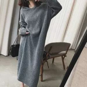 후드 니트 캐주얼 긴팔 롱 원피스 가을 겨울 베이직
