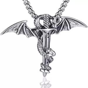 푸삼크 펑크 동물 펜던트 티타늄 스틸 소드 윙 드래곤 목걸이