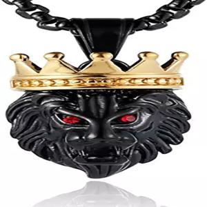 HZMAN 남성용 실버 골드 톤 스테인리스 스틸 라이온 킹 펜던트 목걸이 케이블 밀 22+2 체인