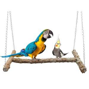 대형 새 농어 그네 장난감, 천연 후추 나무 앵무새 스탠드 스테인리스 스틸이 포함된 걸이식 새장 액세서리, 잉꼬 사랑새를 위한 씹기 장난감(18 10인치(L W))