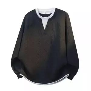 EAMT 남사친 니트 봄 캐주얼 페이크 투피스 꽈배기 자카르 브이넥 맨투맨 상의 YJ1