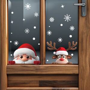 2개 크리스마스 창문 스티커 산타클로스 눈송이 유리 데칼 장식 분위기 축제 용품