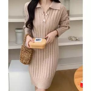 여자 3컬러 가을 겨울 골지원피스 카라 니트원피스