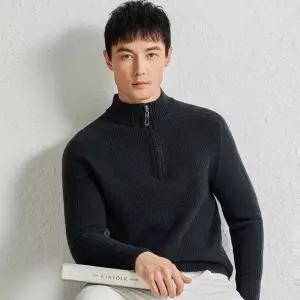 쉬헐크 남성용 니트 울 이너 가을 두꺼운 바늘 반 패션 터틀넥 겨 집업 스웨터 순모 폴라 KKE3