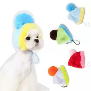 강아지 털모자 스누드 목도리 산책용 모자 컬러풀 곰돌이