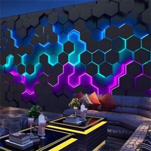 사용자 정의 기하학적 육각형 벽지 벽화 현대 미니멀 추상 황금 라인 복고풍 배경 3D KTV 벽 종이