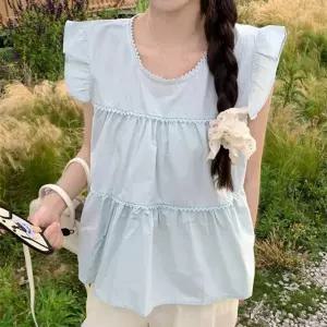 프릴 민소매 데일리 블라우스 여성 나시 반팔 러블리 2색 여름