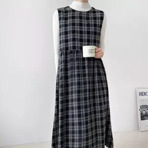 [신상오픈런]여성 가을 스타일 체크 롱 민소매 원피스 (41992509)