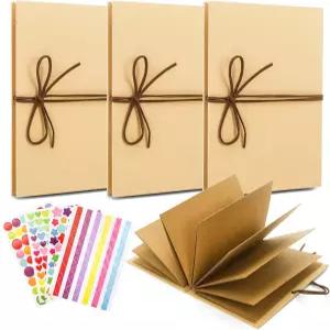 하카로아 4팩 6 x 8인치 아코디언 스크랩북 브라운 페이지 하드커버 크래프트 종이 사진 앨범 신축성