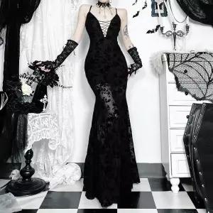 스파이더맨 여친 레이스 롱스커트 고딕 드레스 서브컬처 다크 슬립 OPH1