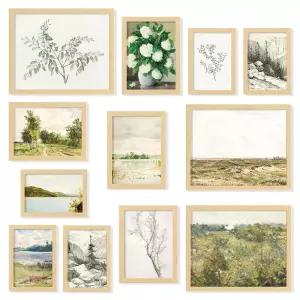 97 데코 빈티지 프랑스 컨트리 - 포스터 농가 갤러리 월 아트 프린트 무디 플로럴 식물 스케치 그림 홈