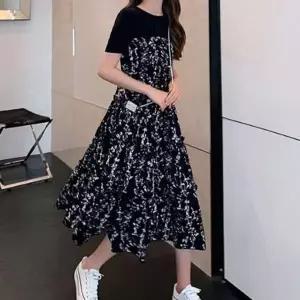 [에이치플러스몰]여성 플라워패턴 여름 반팔 샤랄라 롱원피스 꽃무늬