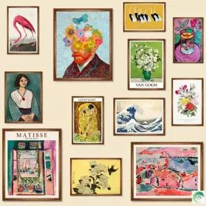 LANCI95 12개 절충형 벽 장식 홈 맥시멀리즘 빈티지 아트 컬러풀 보호 갤러리 판화 침실용 프린트 (프레임