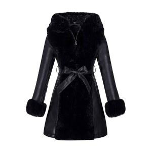 리시시다 럭셔리 여성 칼라 헤비 오버코트 두꺼운 모피 겨울 후드 벨트 재킷 안감 가죽 코트