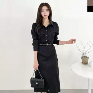 벨트포함 원피스 여자클래식하객룩셔츠롱원피스