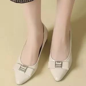 EAMT 여성용 출퇴근 플랫 진가죽 펌프스 봄가을 통굽 커리어 구두 빅사이즈 YJ3