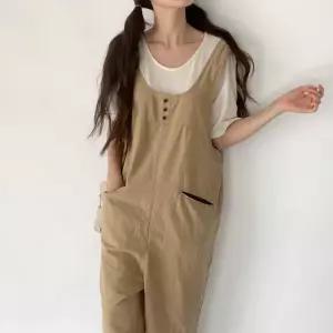 [다잇템]여성 마원단 점프수트 슬릿 오버롤 SS 버튼형 (36389710A)