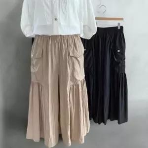 [다잇템]여성 주머니 고무줄 뉴트로 티어드 핀턱 바지 (36391695A)