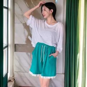 [다잇템]여성 레이스 하프팬츠 벨티드 4부 고무줄 팬츠 (31622786A)