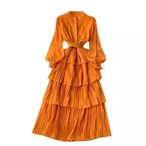 무천도사 여사친 여성 원피스 봄가을 쉬폰 긴팔 롱스커트 레이스 왕가라 KKE3