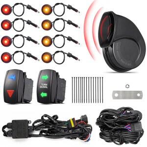 110D 혼이 장착된 Eaho ATV UTV 턴 시그널 키트 [사전 연결] [플러그 앤 플레이] 위험등이 SXS 유니버설 스트리트 법률 키트, 폴라리스 RZR 캔암 CFMOTO와 호환되는 로커 스위치가 블링커