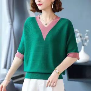 아이언하트 여성 여친 니트 셔츠 쿨링 브이넥 상의 봄여름 티 롱루즈핏 빅사이즈 반팔 루즈핏 KKE1