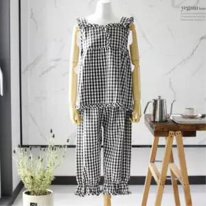 [마이모노샵][마이모노샵] 여름용 여성 시원한 나시 블랙체크 실내복 상하세트 파자마 (17308560)