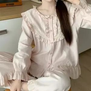 솔리드 세트 커플 수 잠옷세트 공주 긴팔 춘추 코튼 OP3