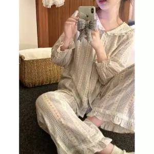 면 잠옷세트 체크 커플 세트 파자마 소프트블루 OP1