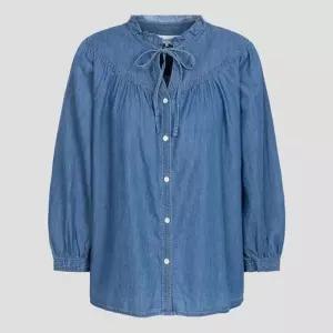 빈폴 BEANPOLE 데님 러플넥 리본 타이 7부 소매 블라우스(BF5764C57P)