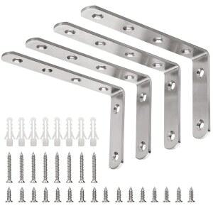 YUMORE L 브래킷, 5인치 x 3인치 최대 하중: 35파운드 / 15KG 헤비 듀티 스테인리스 스틸 솔리드 선반 지지대 모서리 브레이스 조인트 직각 4개