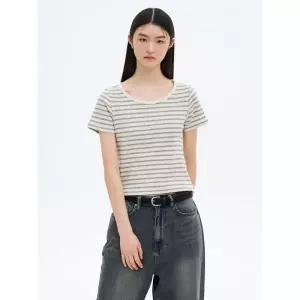 에잇세컨즈 와플 스트라이프 반소매 티셔츠 그레이 418627