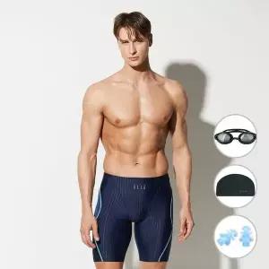 [하프클럽/베이직 엘르]베이직엘르 남성 네이비 5부 사각 골지 실내수영복 B