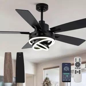 커브 큐리오 52인치 샹들리에 선풍기 블랙 모던 천장 조명 DC 모터 리버서블 실내 침실 거실용