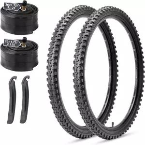 MOHEGIA 산악 자전거 타이어 세트 2팩 20/24/26x2.125인치 접이식 교체 및 레버가 있는 20/24/26인치 내부