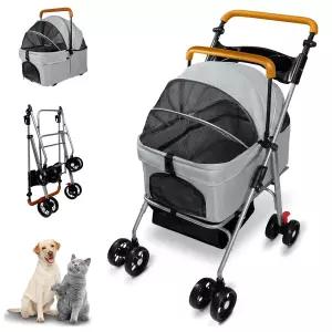 보관 바구니와 컵 홀더가 있는 반려동물 유모차 접이식 개 조거 고양이 3 in 1 강아지 카트 중간 크기의