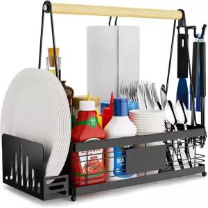 접시 홀더와 종이 타월 홀더가 있는 구이부케얀 그릴 캐디 야외 요리 캠핑 필수품 필수품을 위한 피크닉