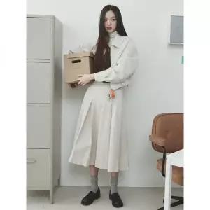 에잇세컨즈 코튼 롱 플리츠 스커트 베이지 416828