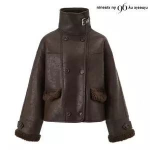 나인식스뉴욕 빈티지 하이넥 레더 무스탕 긴팔 자켓 (NP4JK020L0)