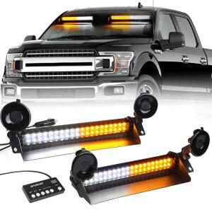 트럭용 스몰팻우 비상 대시 스트로브 조명 80 LED 경고 표시등 바 바이저 내부 윈드실드 교통 안전등(2x14인치, 앰버/화이트)
